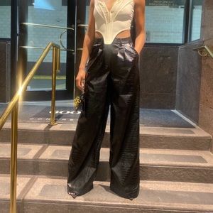 Wide leg faux leather croc pants PLT X DOJA CAT